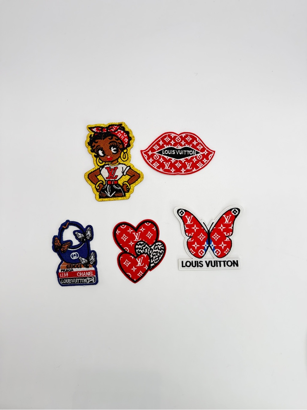 New 5pc Red, Blue & Black Iron-on Patch Set - 5 Pieces